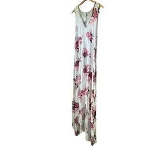 Reb & J. Women’s White floral Strappy front Tank maxi dress Medium